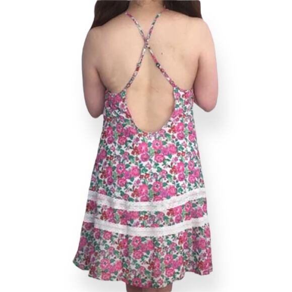 Abercrombie Floral Lace Mini Slip Dress Boho Cottagecore Crossback Lined Sz S - Picture 7 of 13